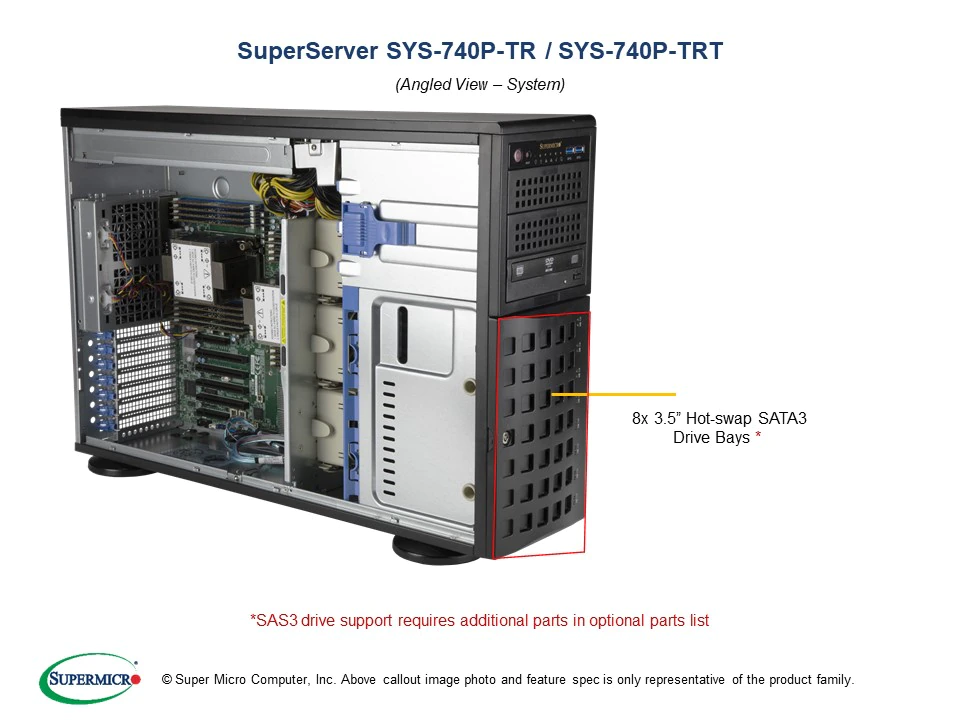 Super 740P-TR,2x LGA-4189,6xPCIe4.0,Video,2x GB LAN,8x HS 3.5" SATA3 Bays,IPM,D4(4TB),4U/Tower/R12KW