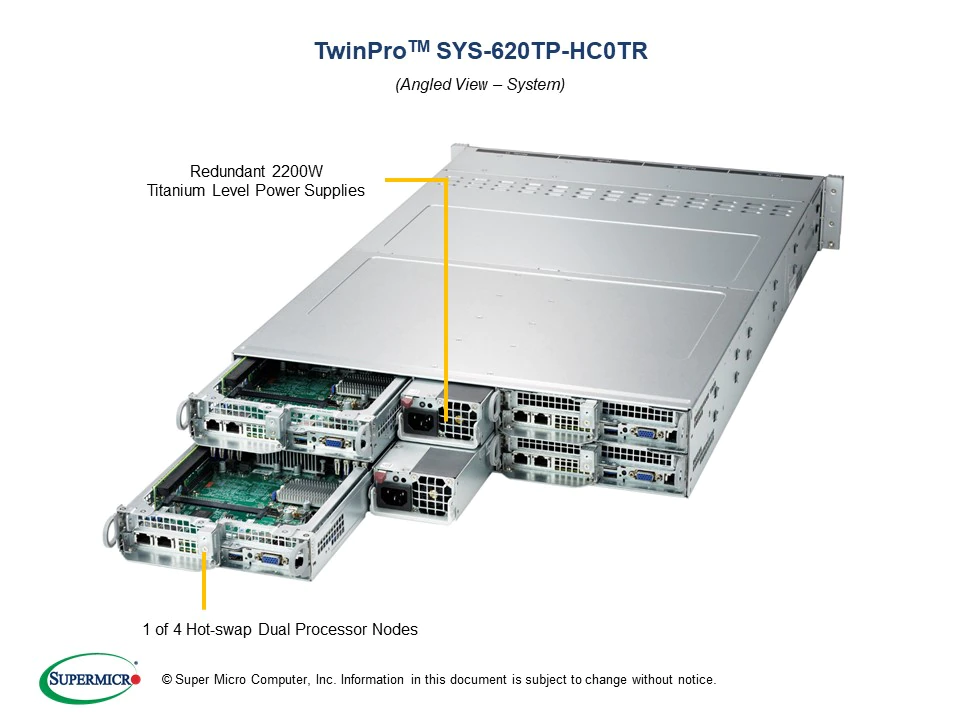 Super 620TP-HC0TR,4xNode,2xLGA-4189,Video,2x10Gb/X710,6xHS 3.5" SAS3(3008/Ti),IPMI,D4(4TB),2U/R2200W