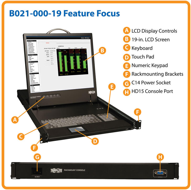 Tripp-Lite B021-000-19, 1U Rack-Mount Console with 19-in. LCD