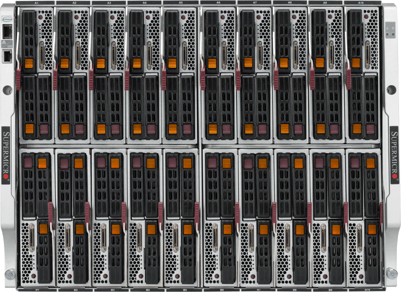 SuperBlade SBE-820H-822,20xHS Dual or 10x Quad Blades,2x10G/1G and 1x 100G Switch,CMM,8U RM,8x2200W