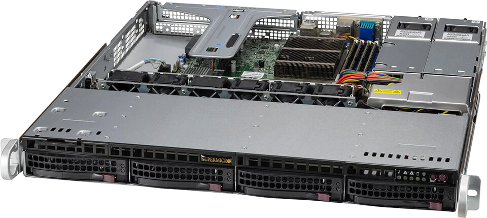 Super 510T-MR, Xeon E-2300, 3x PCIe4.0, Video, 2x GB/i210, 4xHS SATA3 Bays, IPMI, D4(128GB),1U/R400W
