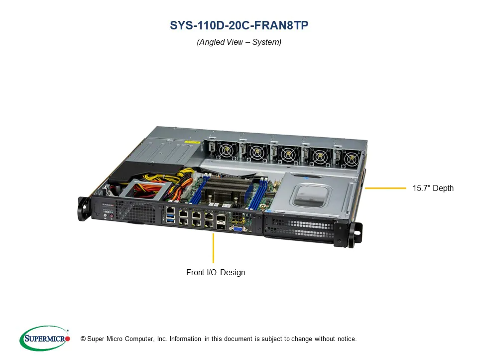 Super 110D-20C-FRAN8TP,Xeon D-2796NT,Video,4xGB+2x25G/SFP28+2x10GB,2x2.5" Bay,IPMI,D4/512GB,1U/R800W