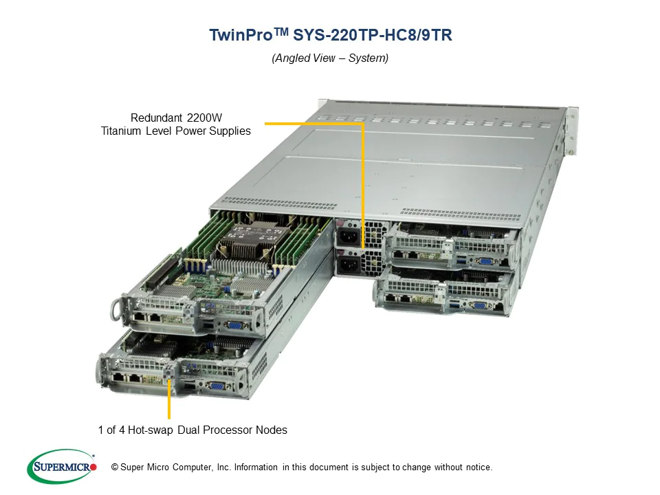 Super 220TP-HC9TR,4xNode,2xLGA-4189,Video,2x10Gb/X710,6xHS 2.5" SAS3(3908/HW),IPMI,D4(4TB),2U/R2200W