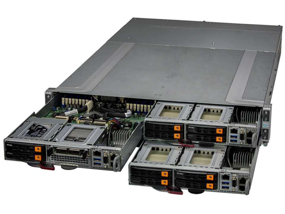 Super 210GT-HNTF,4x Nodes,1xLGA-4189,GrandTwin I/O M,AIOM,4xHS 2.5" SATA/NVMe,IPMI,D4(6TB),2U/R2200W