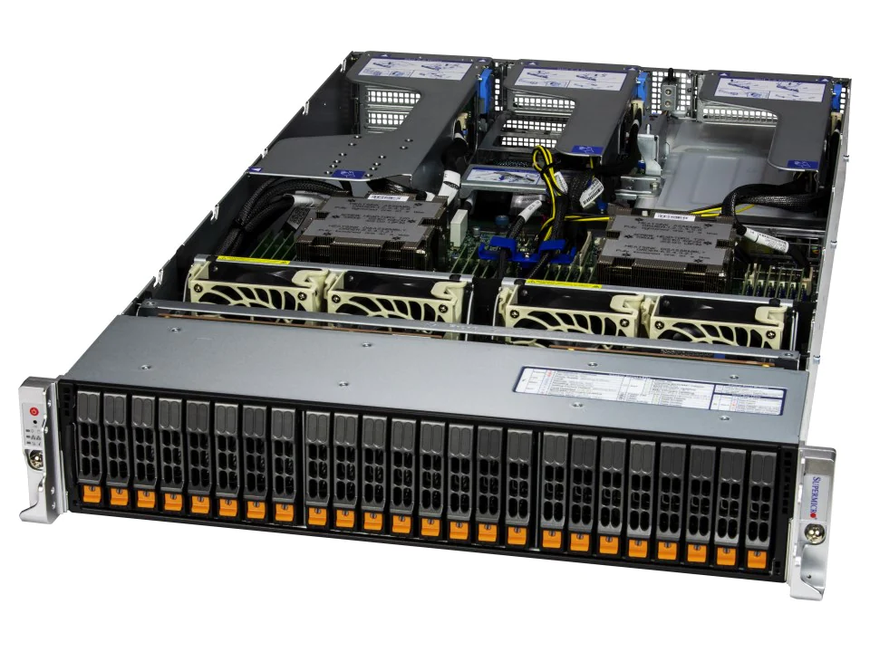 Super 2125HS-TNR,2xEPYC/9004,Video,Via AIOM LAN,24xHS 2.5" NVMe/SAS3/SATA3,IPMI,D4(6TB),2U RM,R1600W