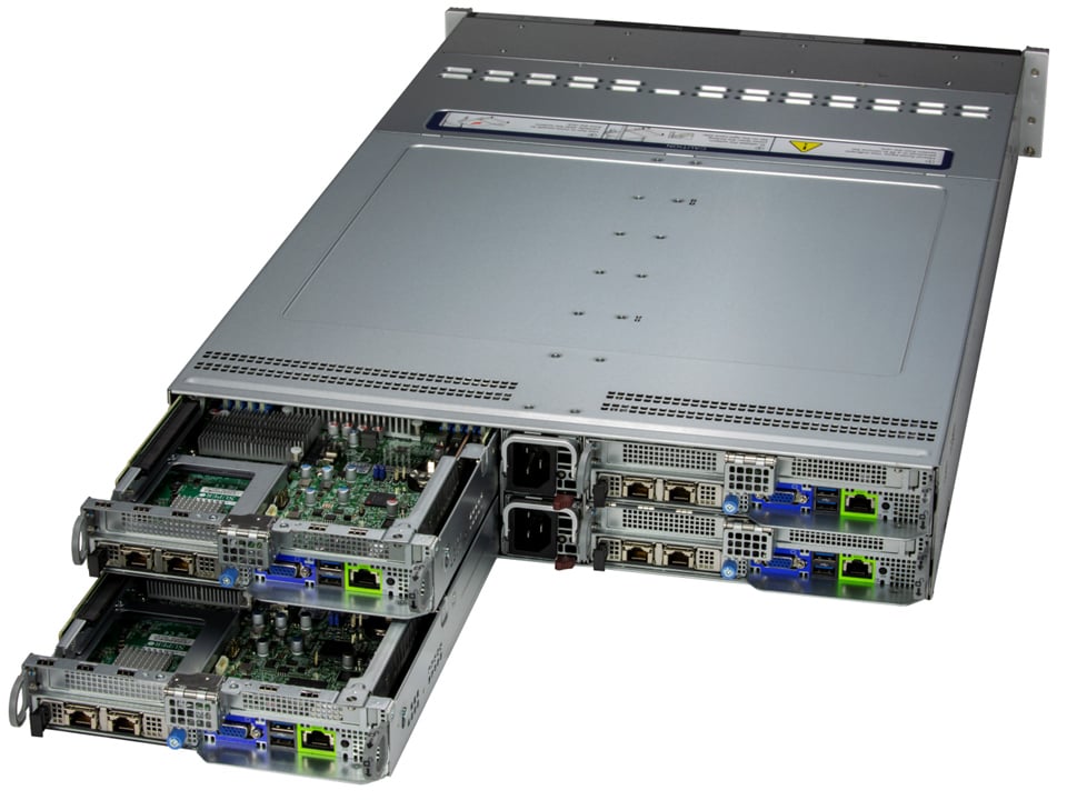 Super 221BT-HNC8R,4xNodes,2xLGA-4677,Video,AIOM,6xHS 2.5" SAS(3808/IT)/NVMe,M.2,IPMI,D5(4TB),2U/R3KW