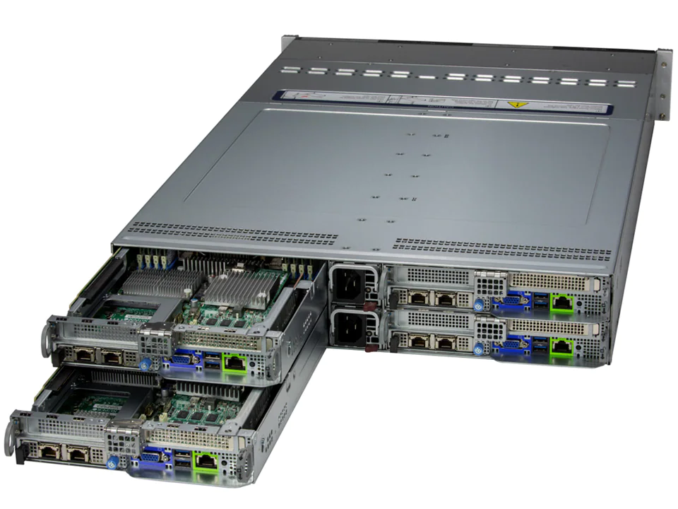 Super 221BT-HNC9R,4x Nodes,2x LGA-4677,Video,1xAIOM,6xHS 2.5" SAS3(3908+R)/NVMe,IPMI,D5(4TB),2U/R3KW