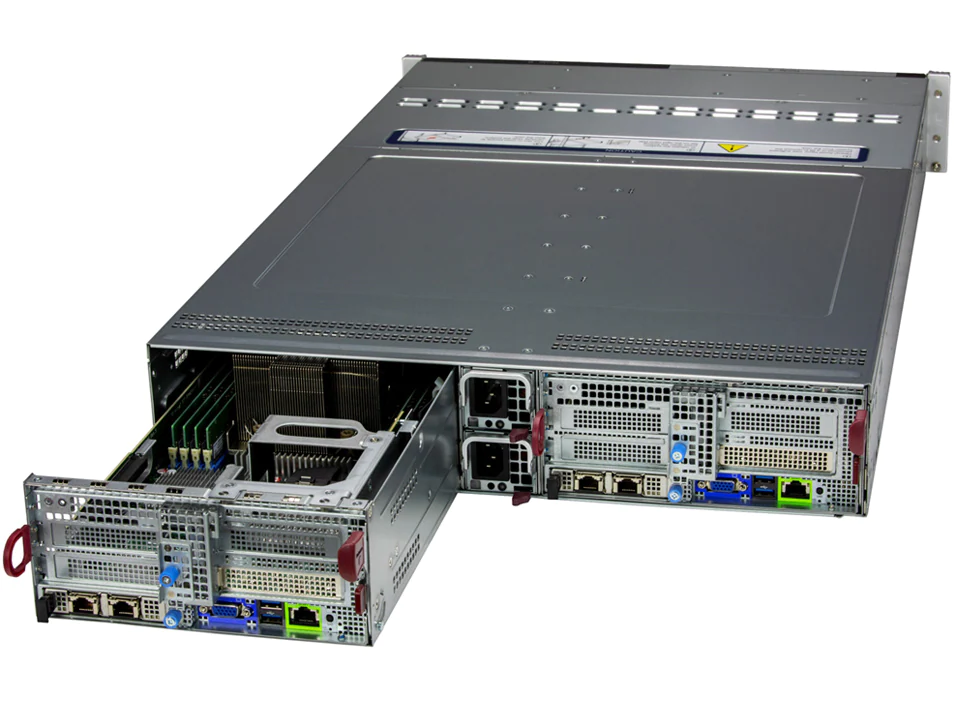 Super 621BT-DNTR,2x Nodes,2xLGA-4677,Video,1xAIOM,6x HS 3.5" SATA3/NVMe,2xM.2,IPMI,D5(4TB),2U/R2200W