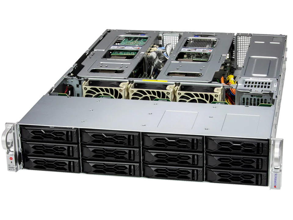 Super 621C-TN12R,2xLGA-4677,6xPCIe5,Video,2xAIOM,12xHS 3.5" SATA3/NVMe+R,2xM.2,IPM,D5(4TB),2U/R1200W
