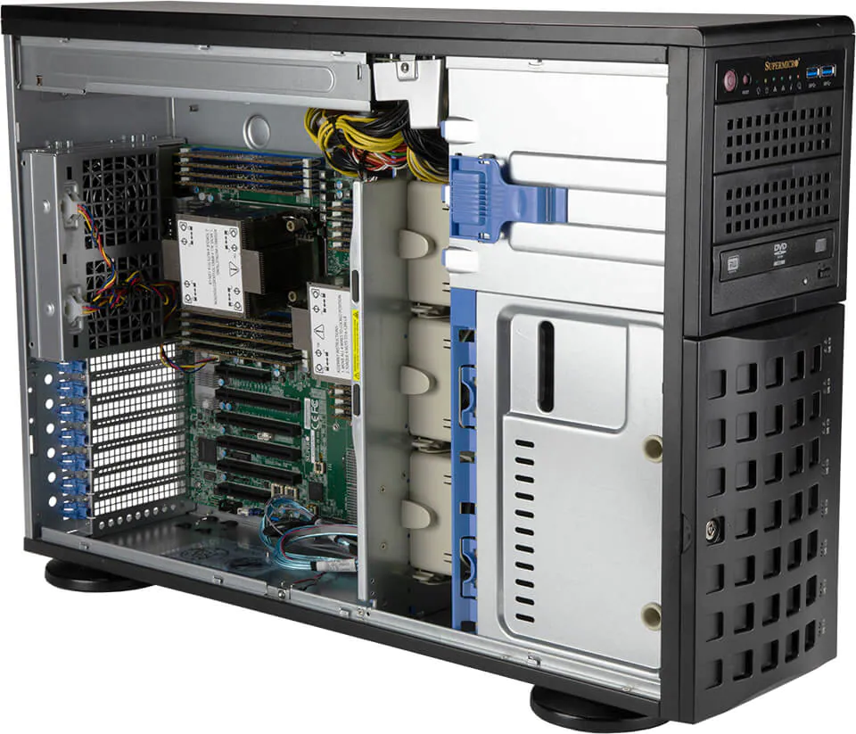 Super 741P-TRT,2xLGA-4677,6xPCIe5.0,VGA,2x10GB,8xHS 3.5" SATA/SAS/4xNVMe,IPM,D5(4TB),4U/Tower/R12KW