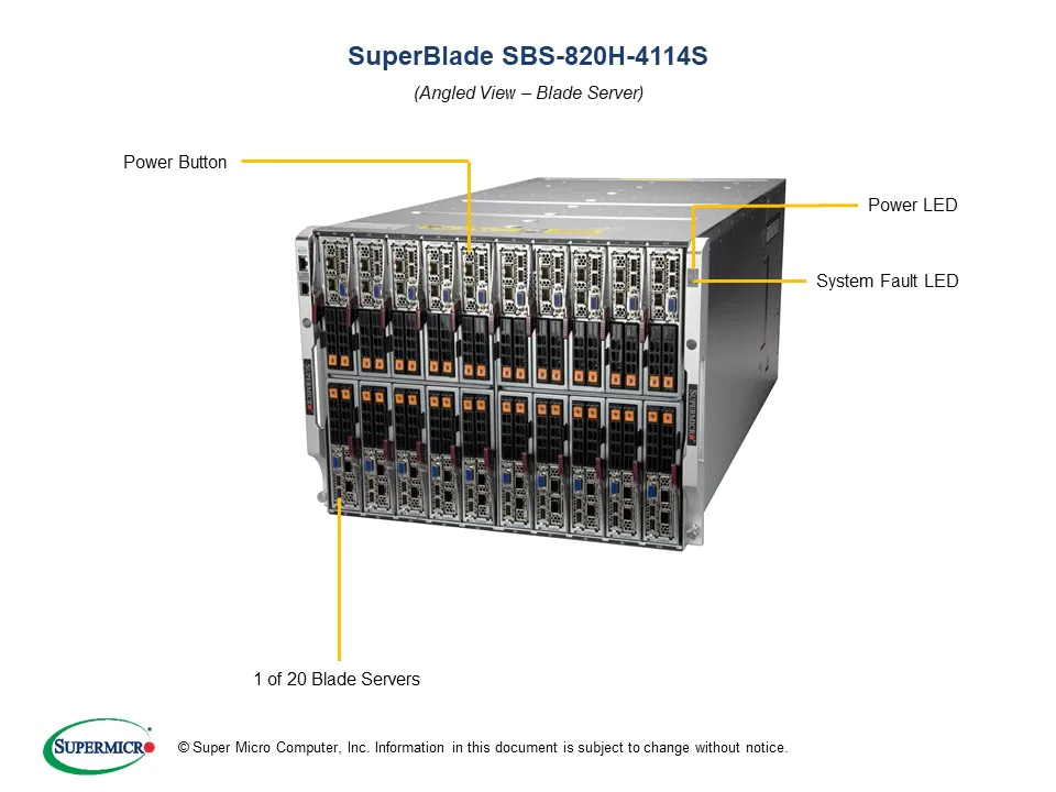 Super SBS-820H-4114S,20xBlades,20xEPYC7003,CMM/Front I/O,Int 1+Ext 20x200G HDR IB,40x2.5",IPMI,D4,8U