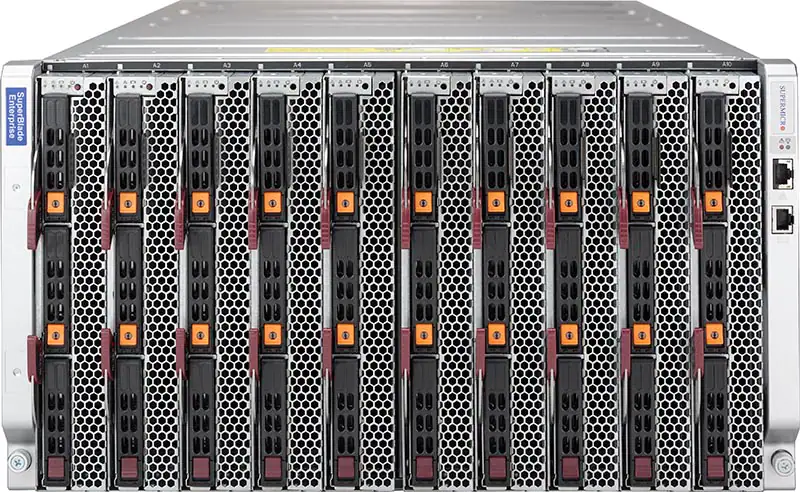 SuperBlade SBE-610J2-422,5 or 10xHS FH 1 or 2-Socket Blades,2xCMMs,4x25G/10G/1G Switch,6U RM,4x2200W