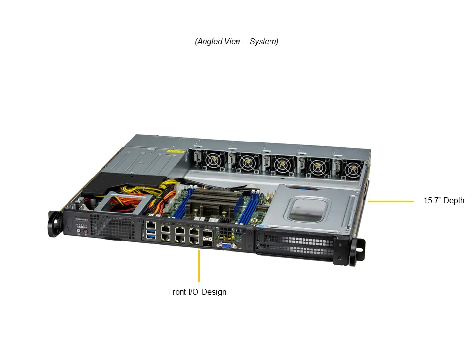Super 110D-14C-FRDN8TP,Xeon D-2775TE,Video,4xGB+2x25G/SFP28+2x10GB,2x2.5",IPMI,D4/512GB,1U/R600W Vdc