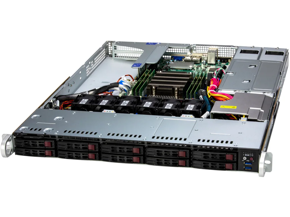 Super 1115SV-WTNRT,1xAMD 8004,3xPCI5,Video,2x10GB,10xHS 2.5"SATA/NVMe/SAS,IPMI,D5(576GB),1U RM,R860W