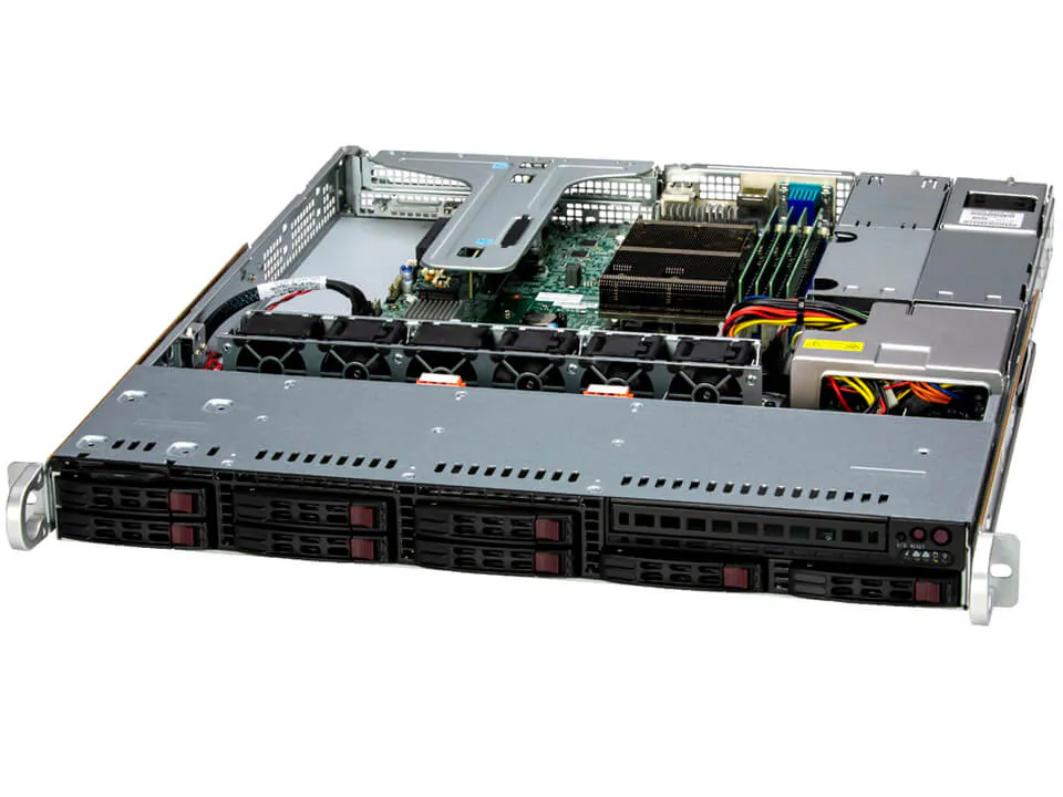 Super 111R-M,Xeon E-2400,2x PCIe5.0,Video,2x GB/i210,8xHS SATA/SAS Bays+Raid,IPMI,D5(128GB),1U/R600W