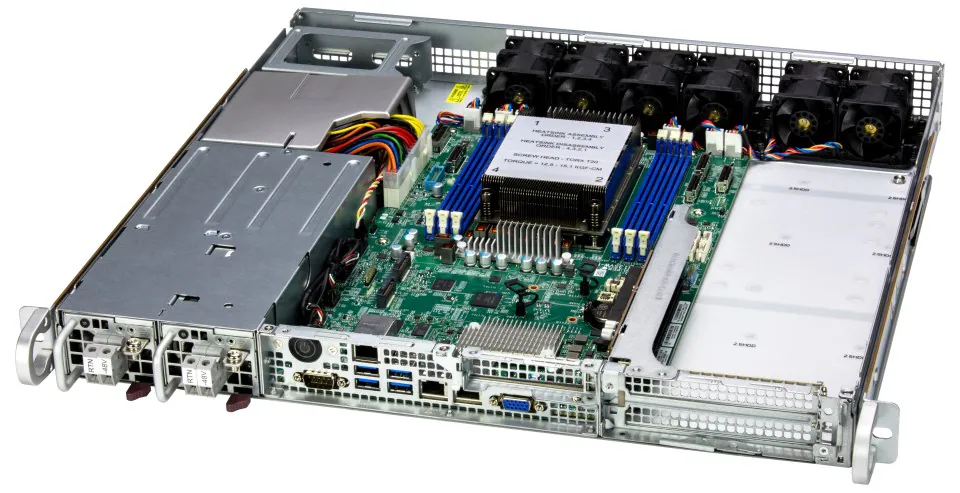 Super 1115S-FDWTRT,1xAMD 8004,Front IO,3xPCI5,Video,2x10GB,2x2.5"SATA/NVMe,IPMI,D5(576G),1U,R600W DC