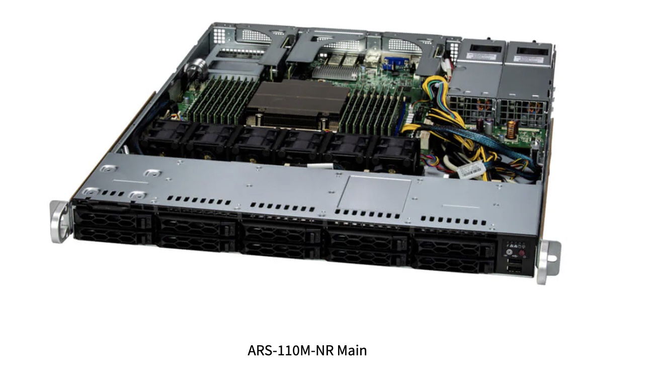 Super MegaDC ARS-110M-NR, 1U UP with 10 hot-swap 2.5" NVMe drives