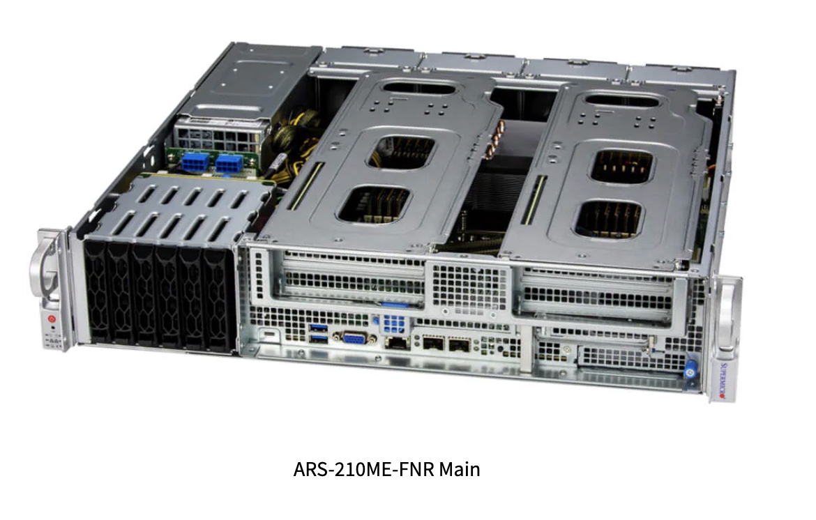 Super MegaDC ARS-210ME-FNR, 2U UP with double-width GPU support + 6 hot-swap 2.5" NVMe drives