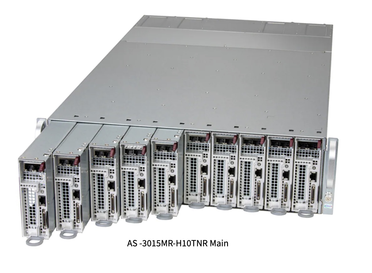 Super A+ Server AS -3015MR-H10TNR, 3U 10-Node MicroCloud with single-width GPU support