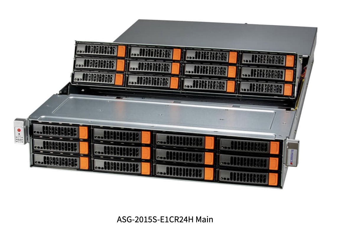 Super Storage A+ Server ASG-2015S-E1CR24H, 2U front/top-loading storage server with 24 hot-swap HDD