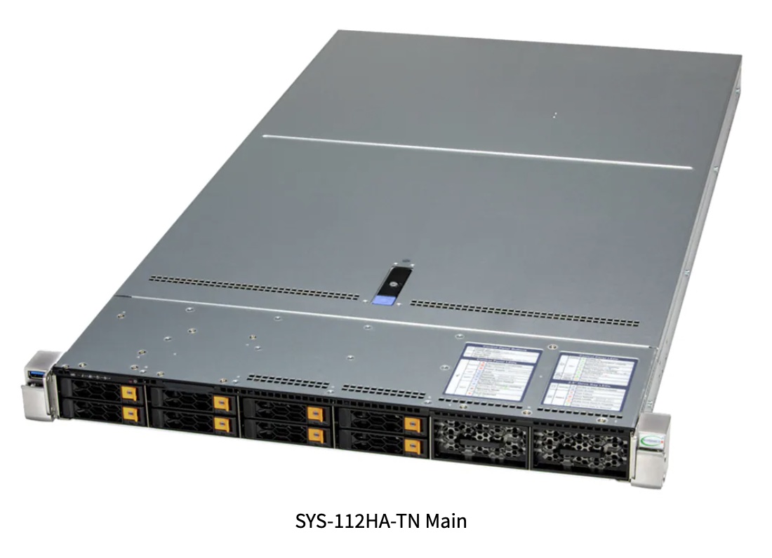SuperServer Hyper SYS-112HA-TN, 1U supporting up to 12 hot-swap 2.5" NVMe/SAS/SATA bays and 3 PCIe 5