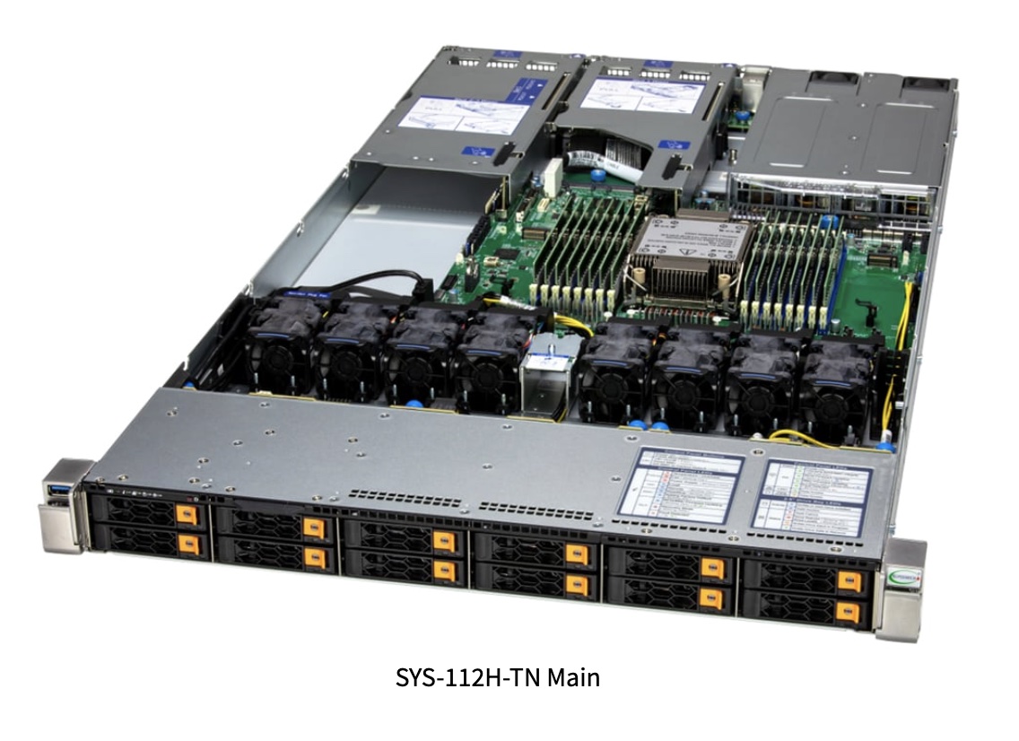 SuperServer Hyper SYS-112H-TN, 1U UP supporting up to 12 hot-swap 2.5" NVMe/SAS/SATA bays