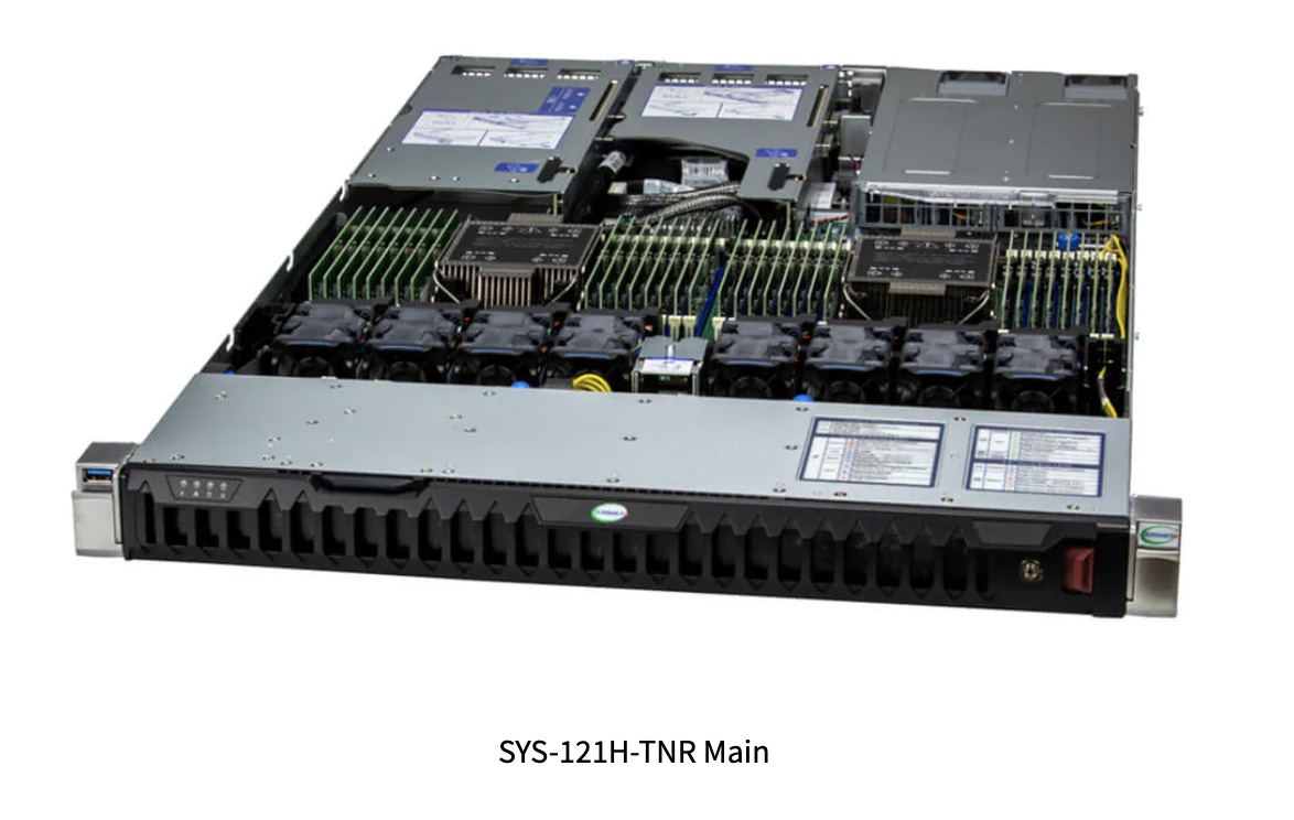 SuperServer Hyper SYS-121H-TNR, 1U with 8 hot-swap 2.5" NVMe/SAS/SATA bays and 3 PCIe 5.0 x16 + 1 PC