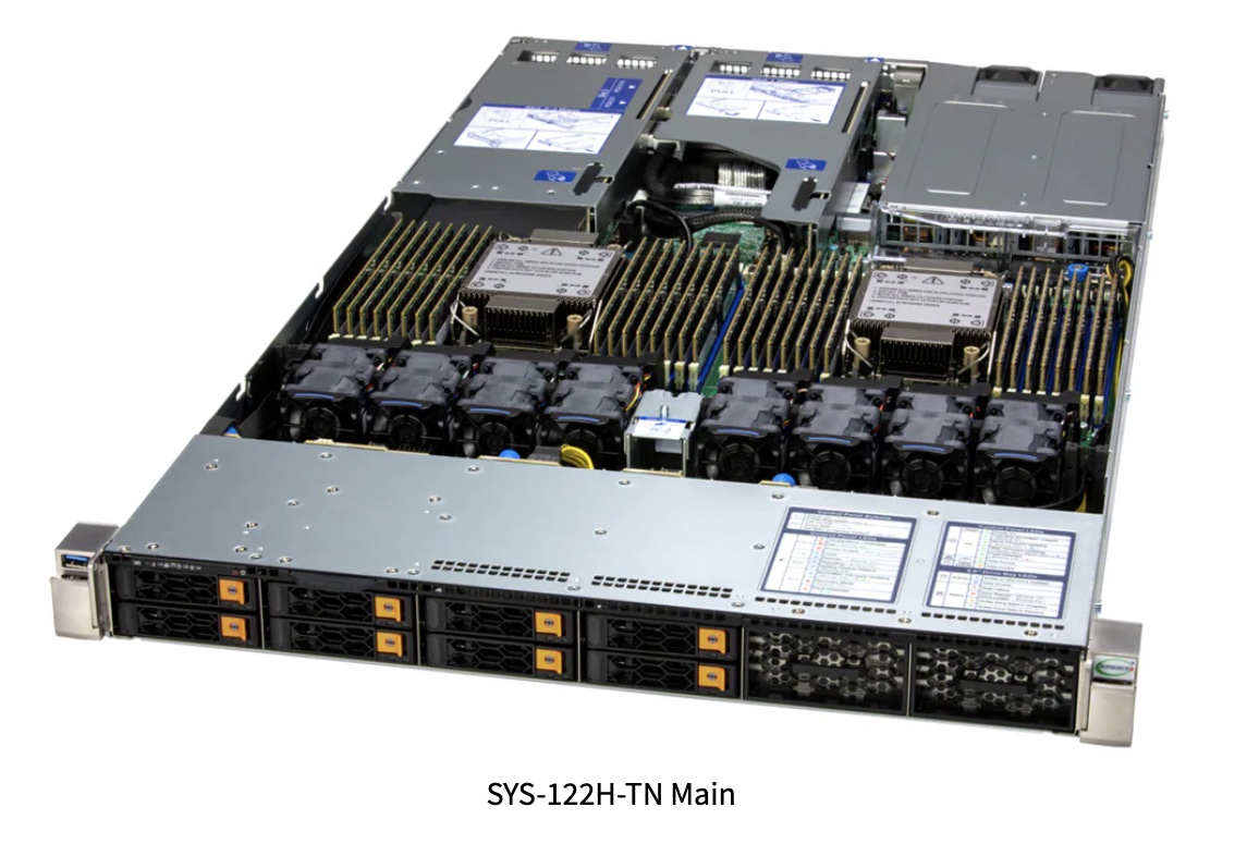 SuperServer Hyper SYS-122H-TN, 1U with 8 hot-swap 2.5" NVMe/SAS/SATA bays and 3 PCIe 5.0 x16 + 1 PCI
