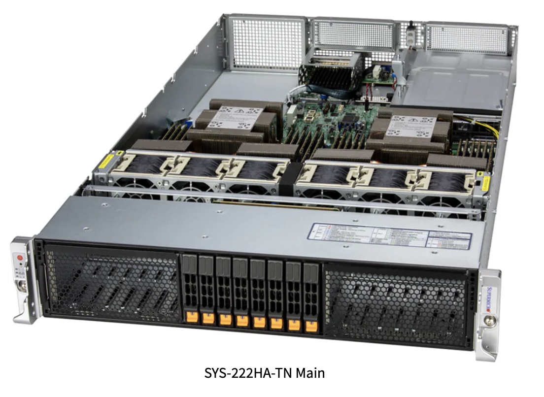 Hyper SuperServer SYS-222HA-TN, 2U with 8 hot-swap 2.5" NVMe/SAS/SATA bays and 4 PCIe 5.0 x16 slots 
