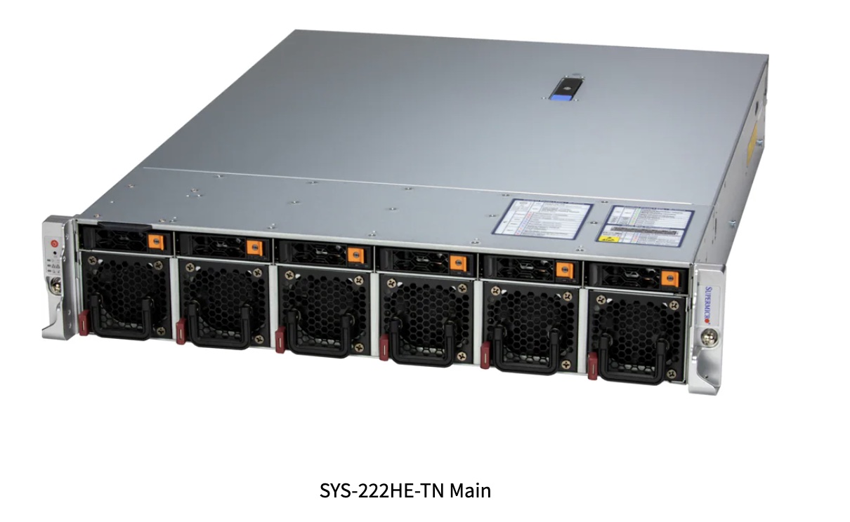 IoT SuperServer SYS-222HE-TN, X14 DP 2U short-depth rear I/O system with 6 hot-swap 2.5" NVMe/SAS