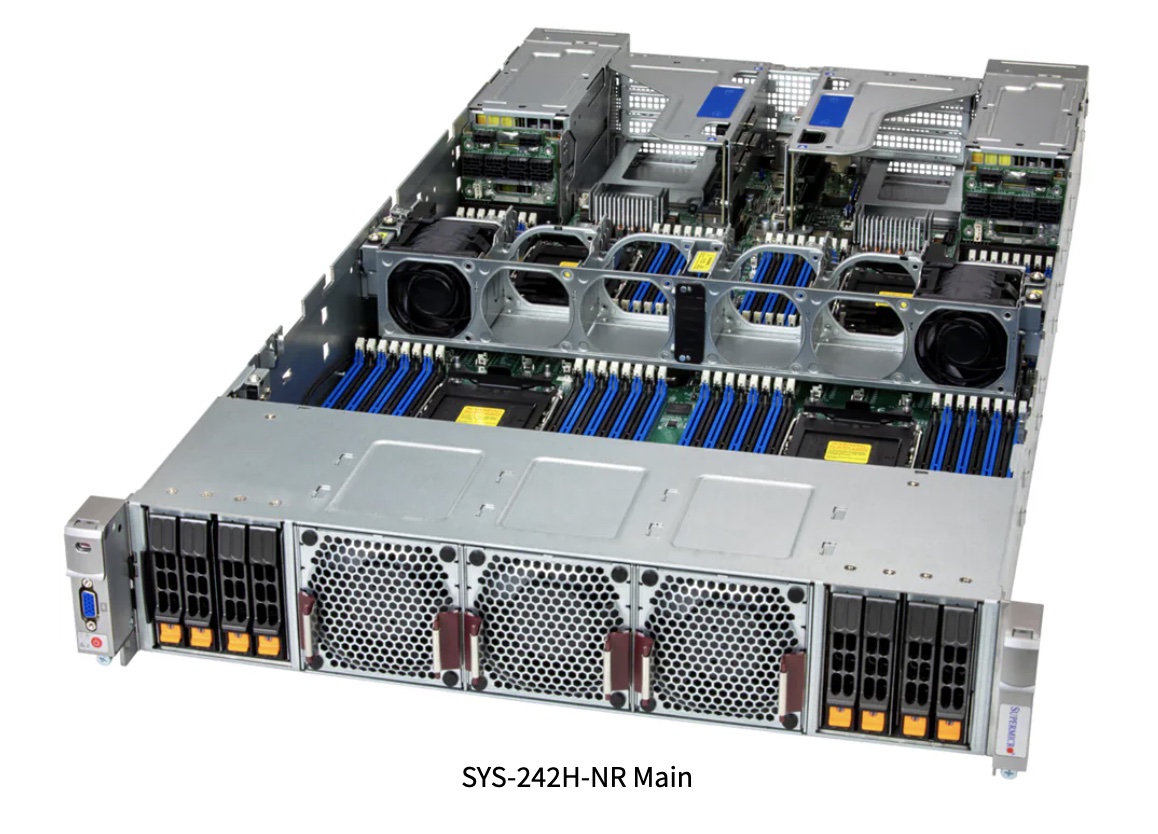 MP SuperServer SYS-242H-NR, 2U 4-socket system with 64 DIMMs and 8 NVMe drive bays 