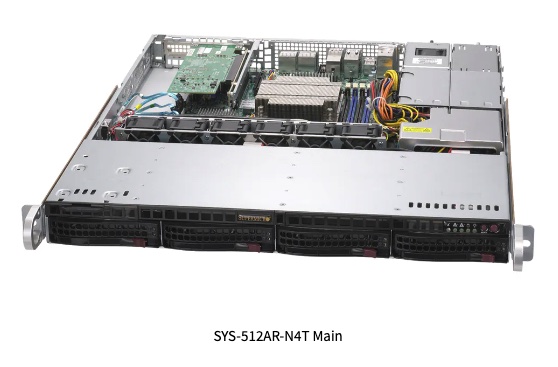 Embedded SuperServer SYS-512AR-N4T, 1U Compact Edge Server with 4x 3.5" SATA bays