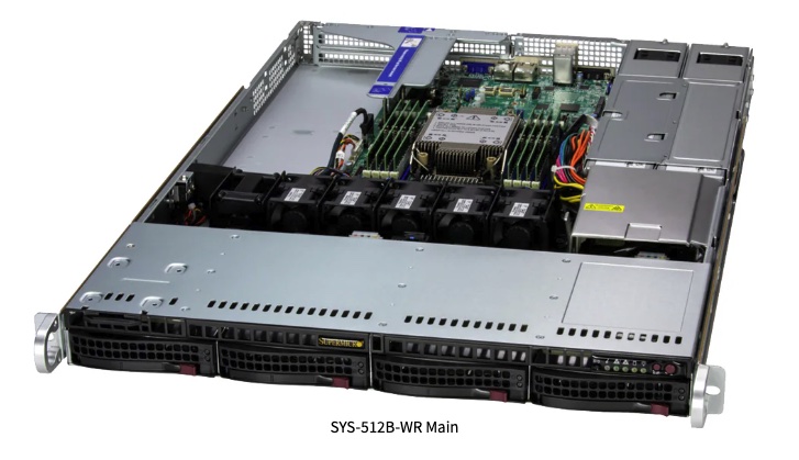 SuperServer WIO SYS-512B-WR, 1U UP with 4 hot-swap 3.5¿ NVMe/SAS/SATA bays and 3 PCIe 5.0 slots