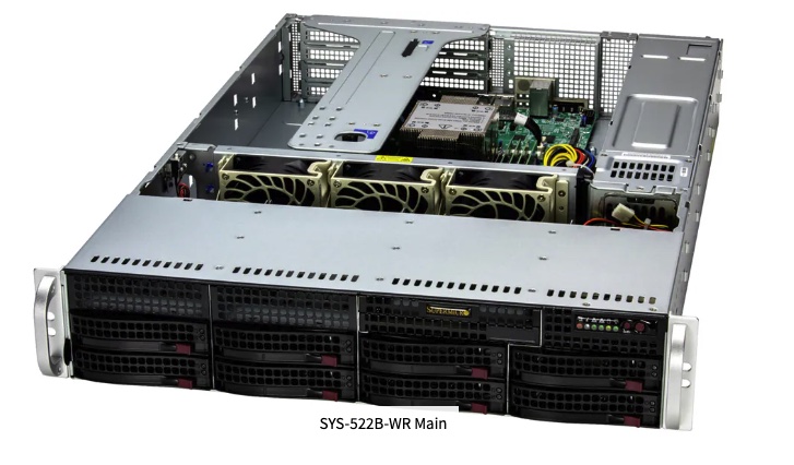 SuperServer SYS-522B-WR, 2U UP WIO with 8 hot-swap 3.5¿ SAS/SATA (4 NVMe hybrid) bays and up to 5PCI